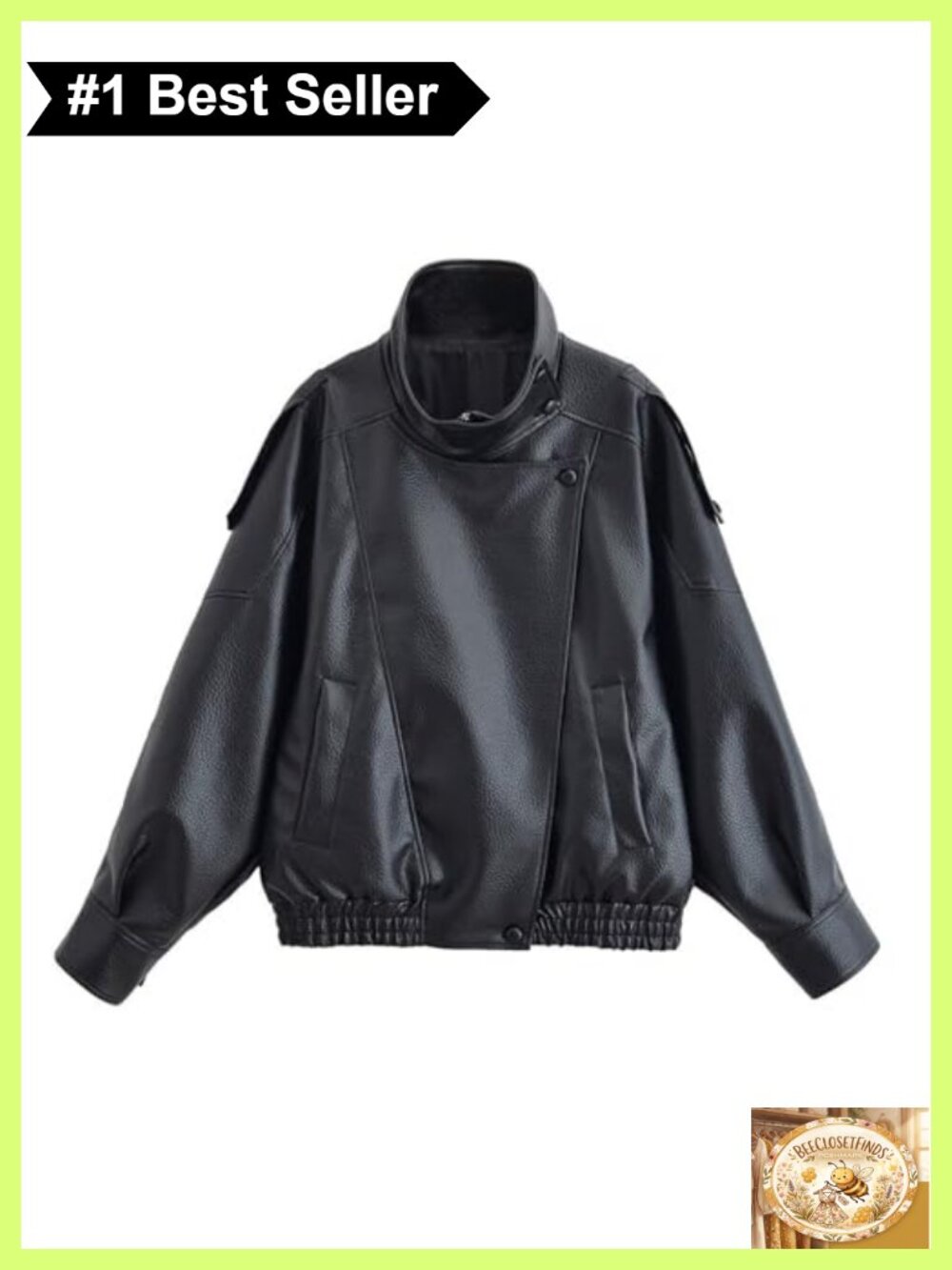 Oversized Faux Leather Jacket High Collar Zip Up Moto Biker Coat